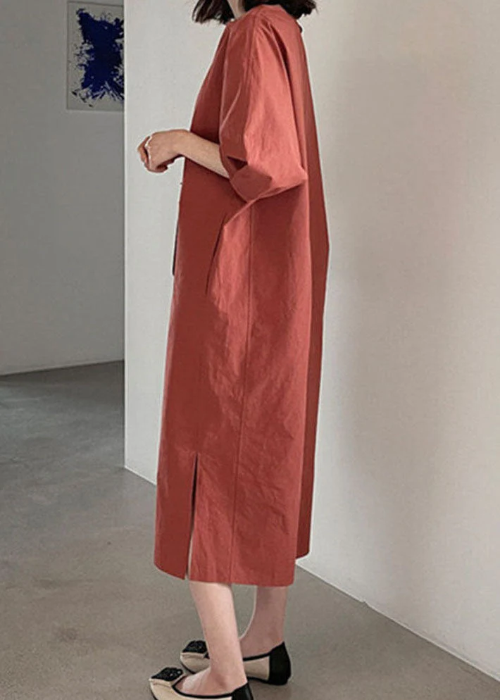Boho Red Puff Sleeve Cotton Long Dress Spring - Image 3