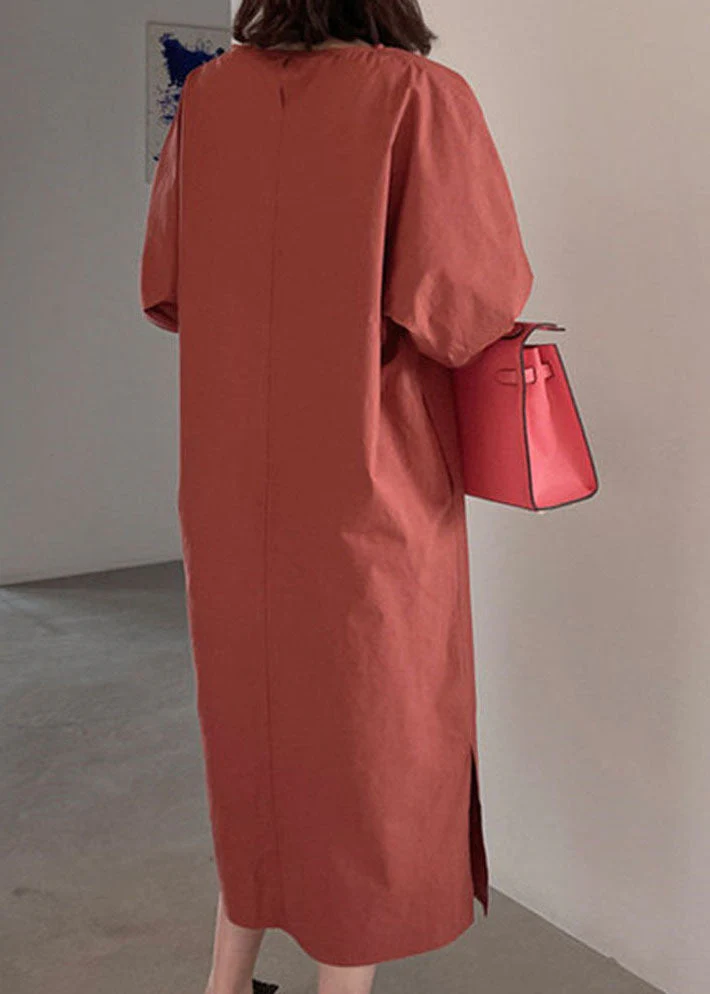 Boho Red Puff Sleeve Cotton Long Dress Spring - Image 4