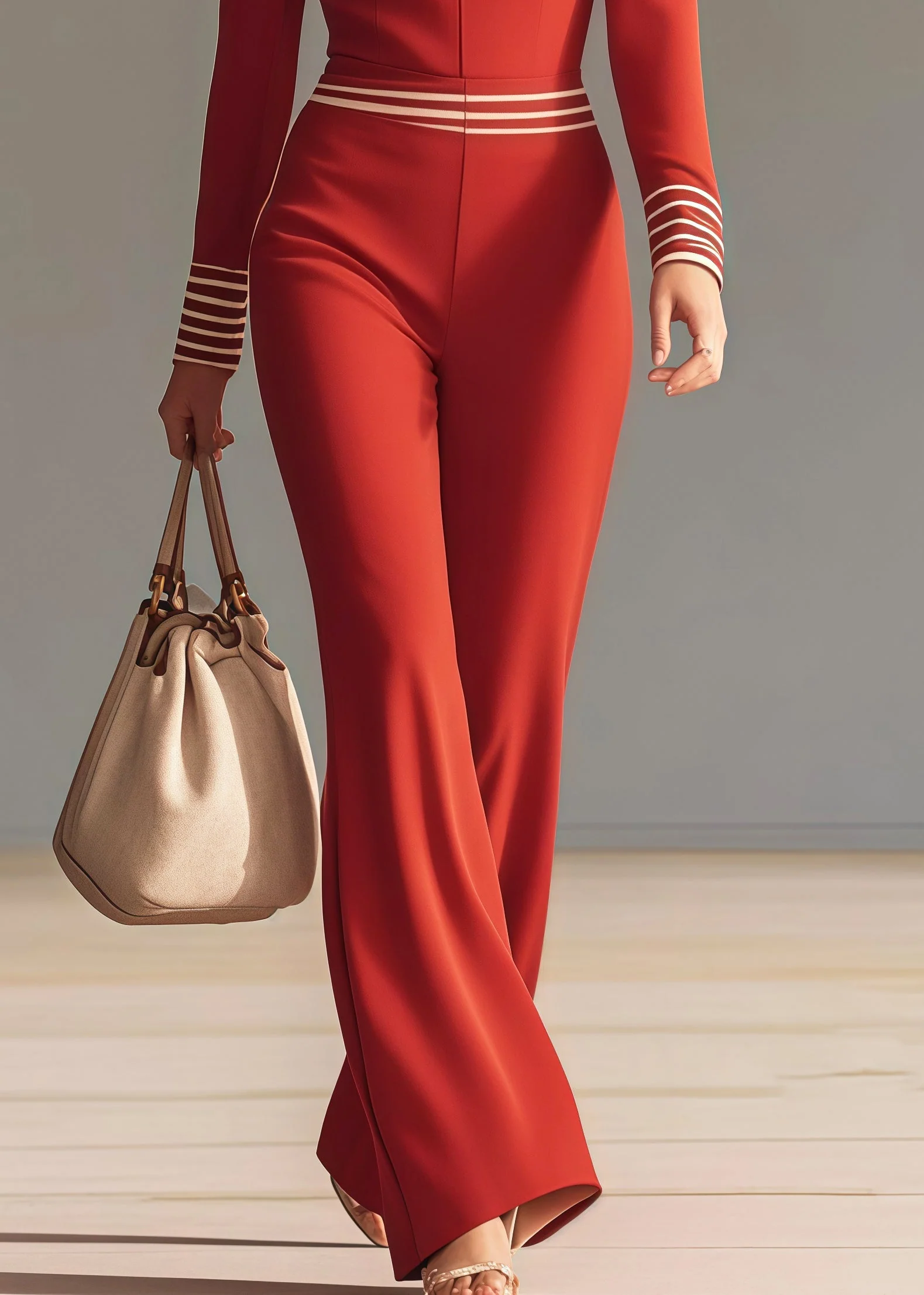 Boho Red Ruffled Patchwork Chiffon Overalls Jumpsuit Spring - Image 4