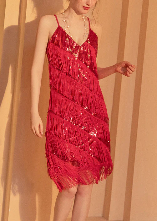 Boho Red Tasseled Sequins Vestidos Dresses Summer - Image 3