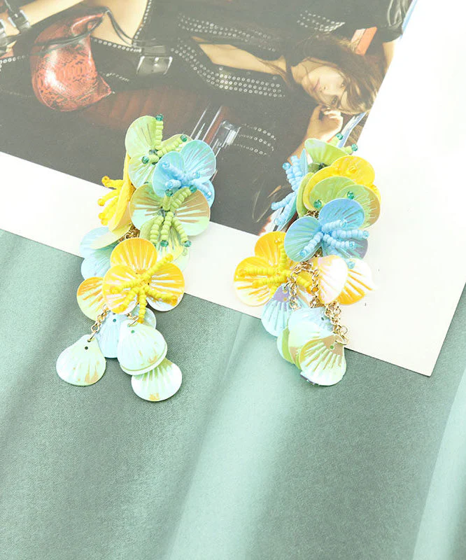 Boho Rose Weave Floral Sequins Tassel Drop Earrings - Image 2