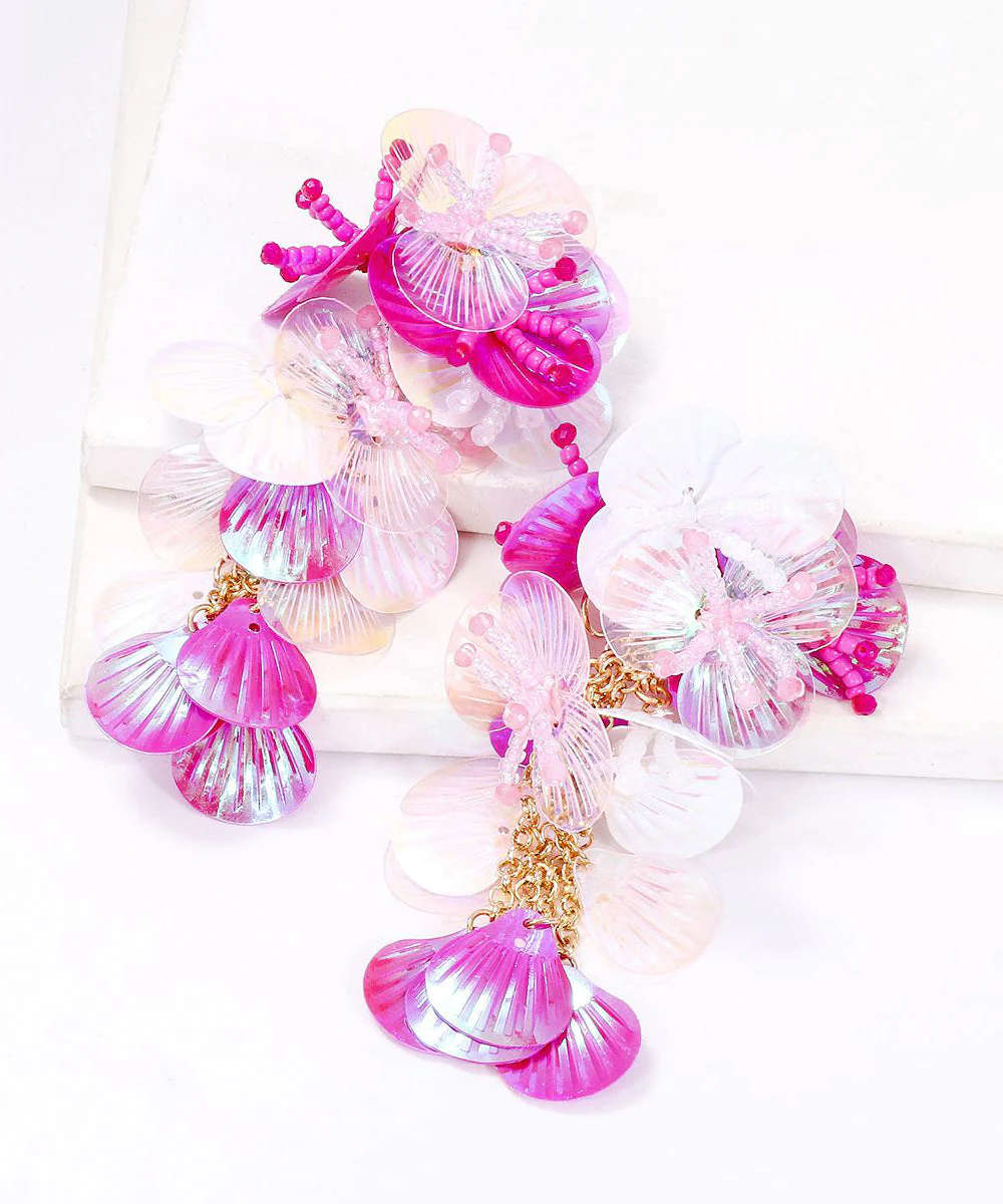 Boho Rose Weave Floral Sequins Tassel Drop Earrings - Image 3