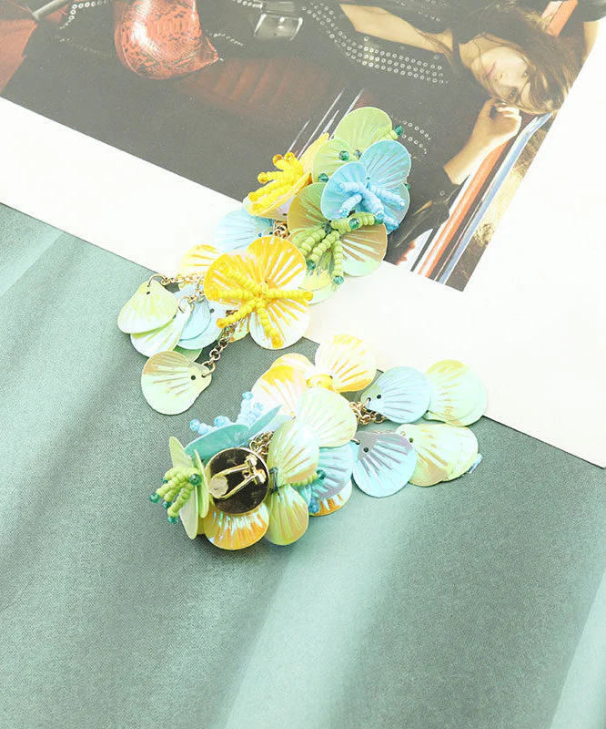 Boho Rose Weave Floral Sequins Tassel Drop Earrings - Image 4