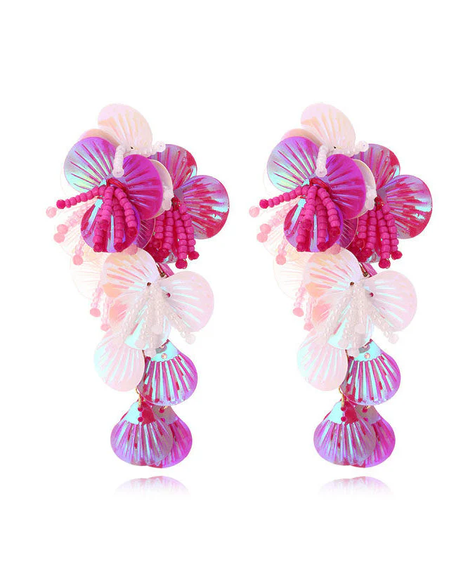 Boho Rose Weave Floral Sequins Tassel Drop Earrings - Image 5