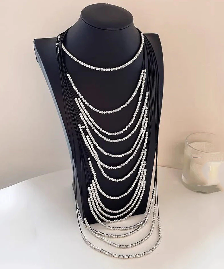 Boho Silk Copper Leather Rope Patchwork Multi-Layer Beading Tassel Gratuated Bead Necklace - Image 2