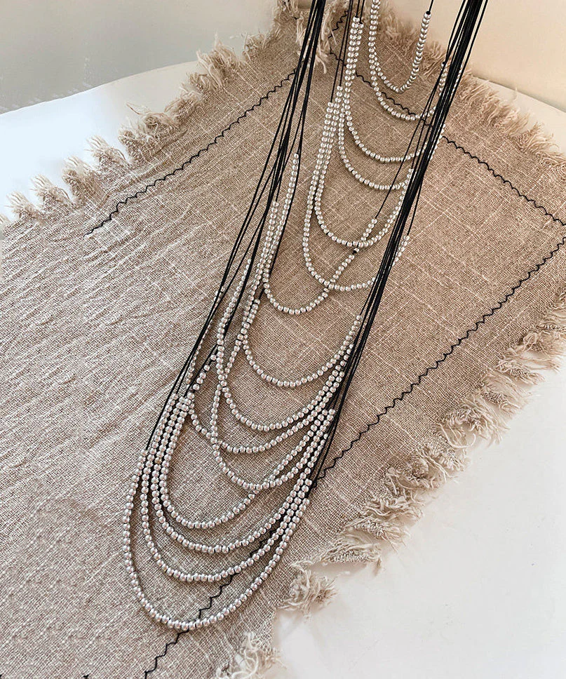Boho Silk Copper Leather Rope Patchwork Multi-Layer Beading Tassel Gratuated Bead Necklace - Image 4