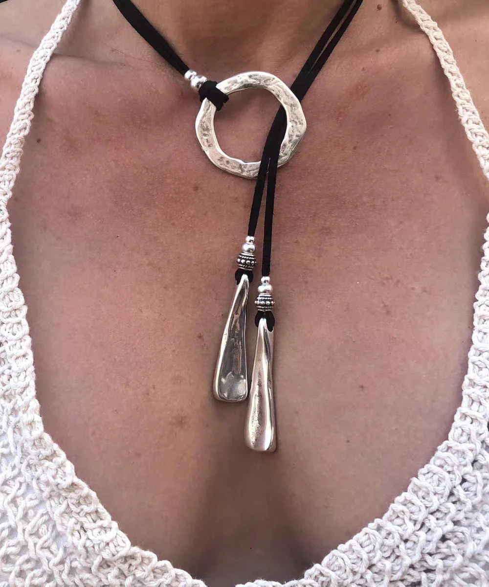 Boho Silk Leather Alloy Pendant Necklace - Image 5