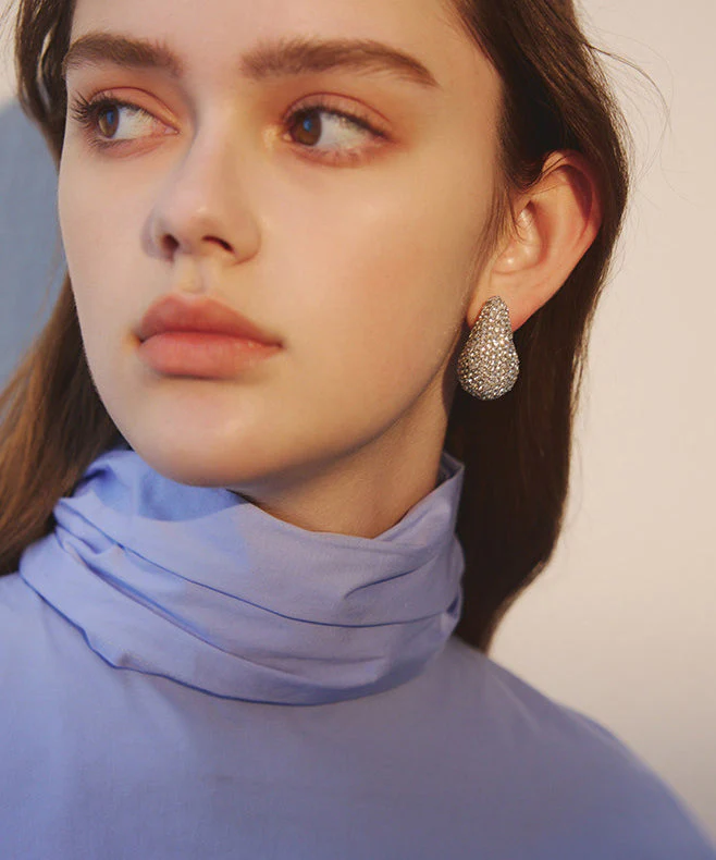 Boho Sparkling Zircon Teardrop-shaped Metal Stud Earrings - Image 3