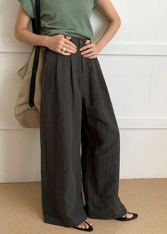 Boho Tea Green Elastic Waist Cotton Straight Pants Spring - Image 3