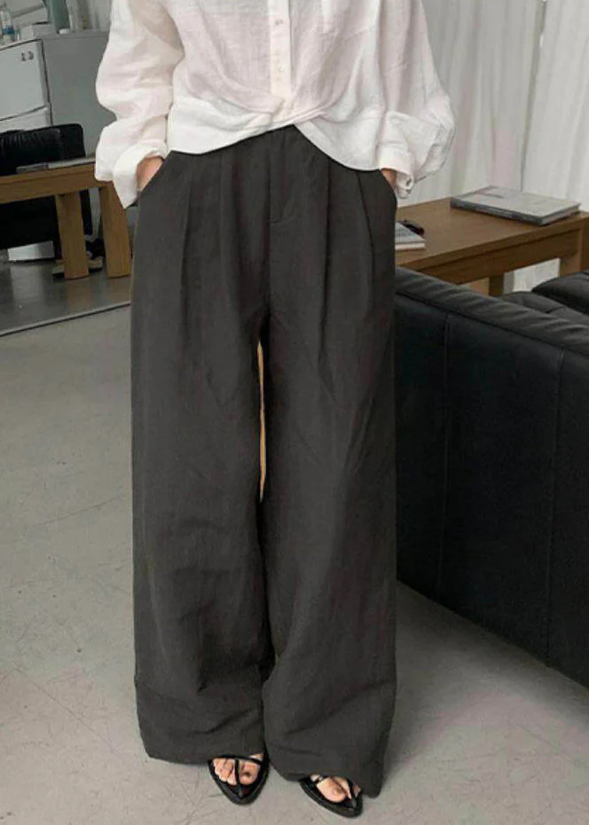Boho Tea Green Elastic Waist Cotton Straight Pants Spring - Image 5