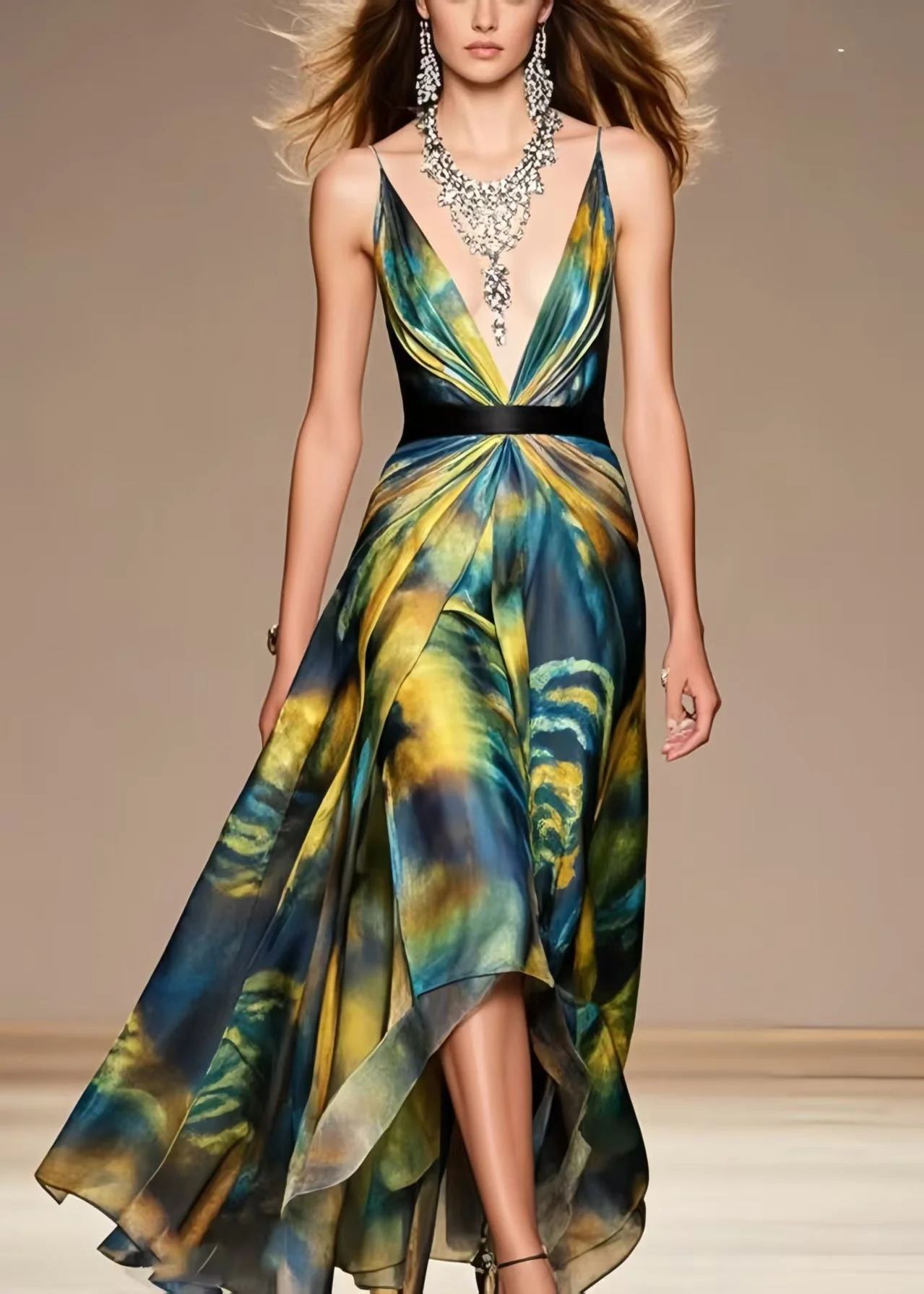 Boho Tie Dye Exra Large Hem Chiffon Beach Dress Summer - Image 3
