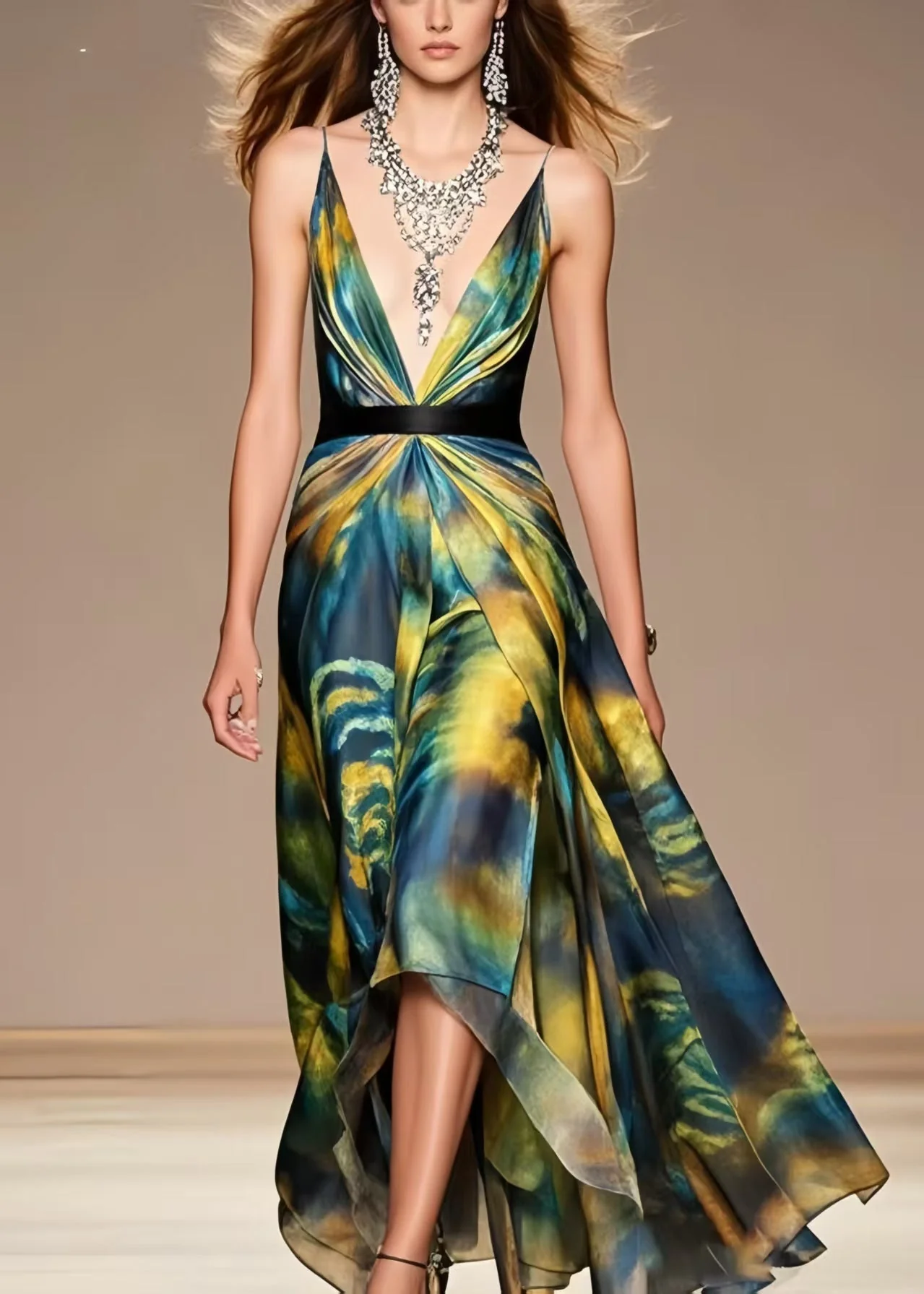 Boho Tie Dye Exra Large Hem Chiffon Beach Dress Summer - Image 5