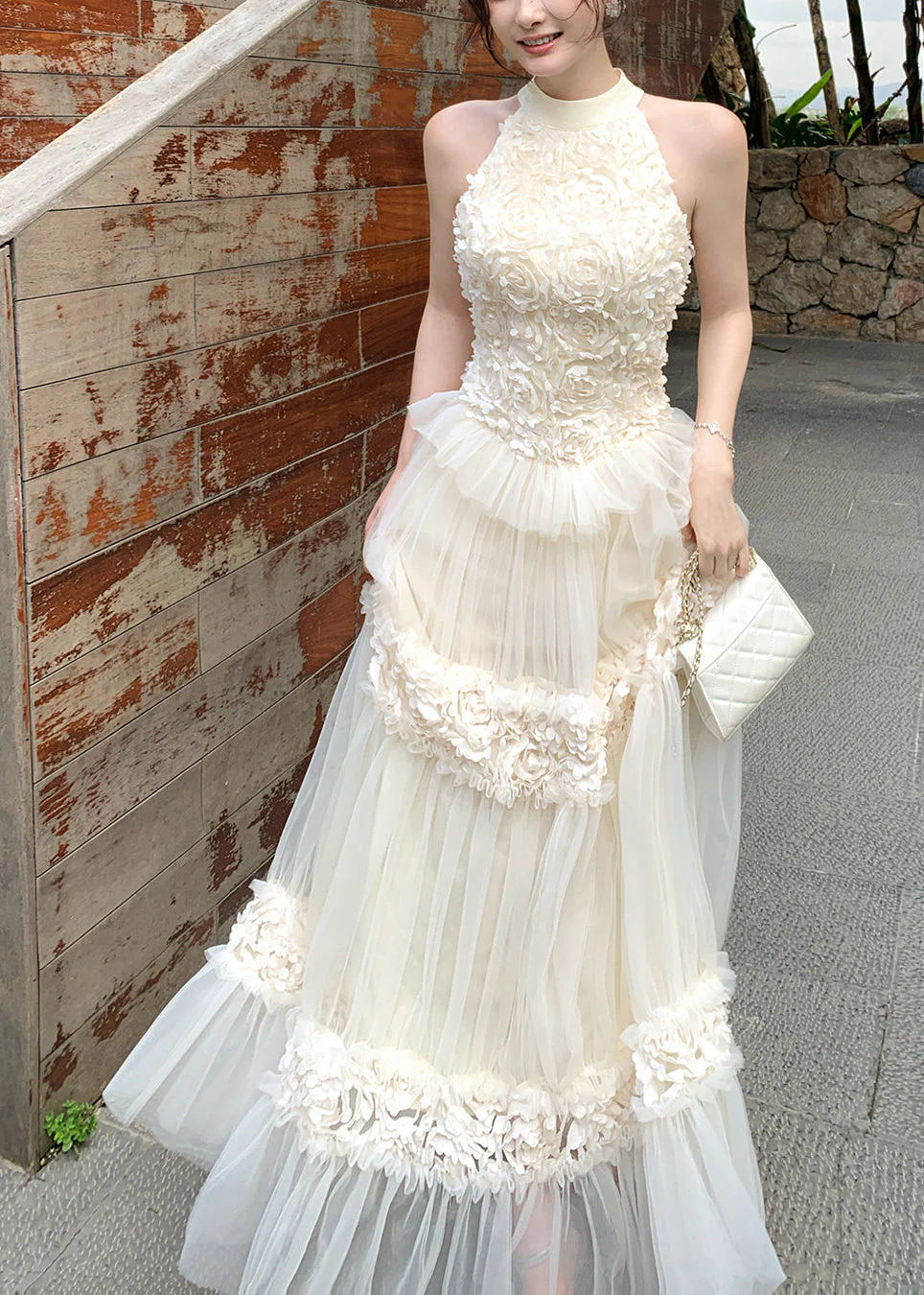 Boho White Cold Shoulder Floral Tulle Party Dress Summer - Image 4