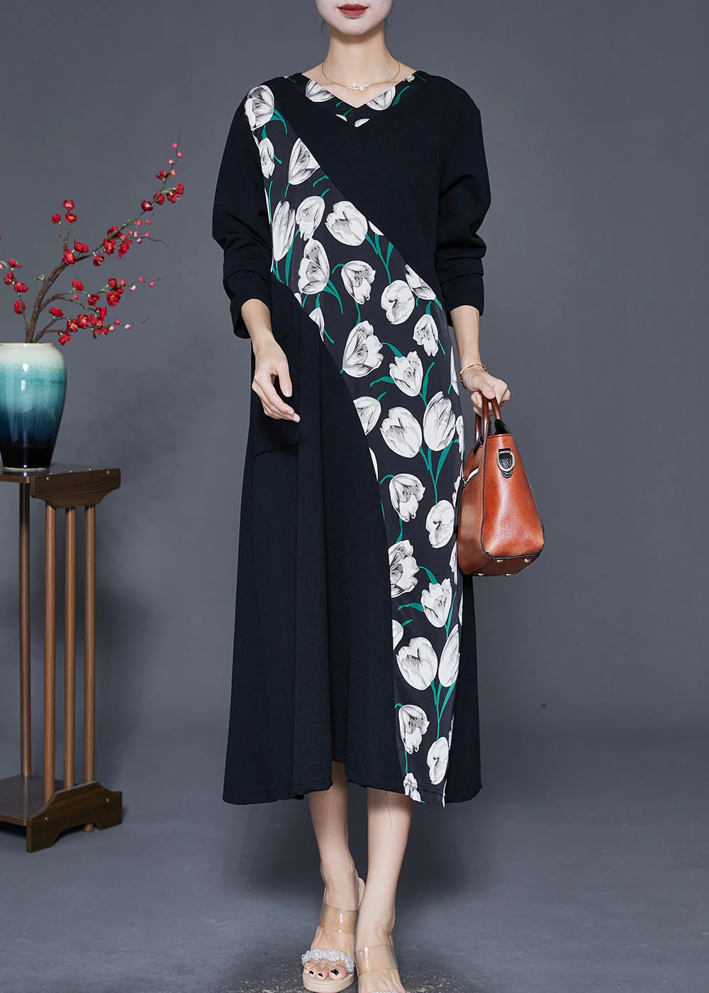 Boho White Floral Oversized Patchwork Cotton Dresses Fall - Image 3