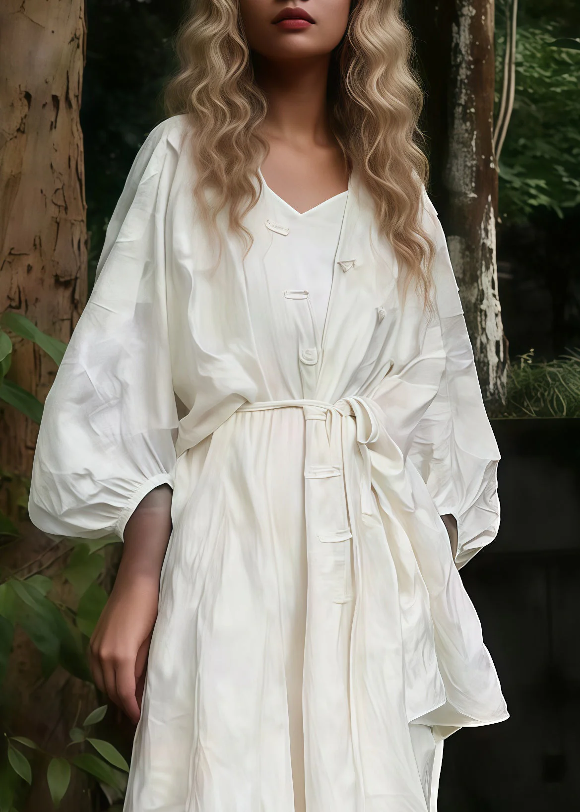 Boho White Oversized Jacquard Cotton Cardigan And Long Dress 2 Piece Outfit Spring - Image 2