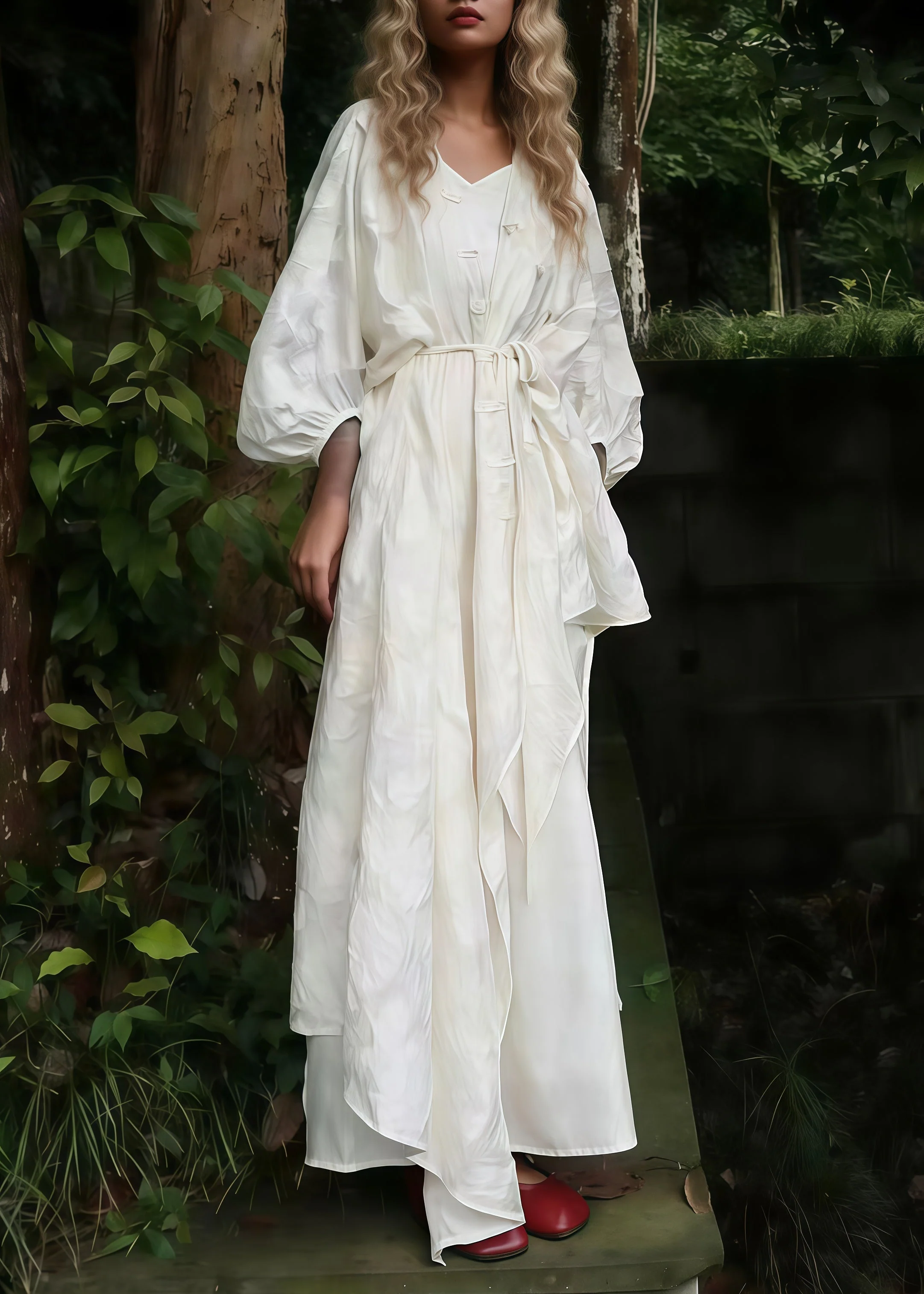 Boho White Oversized Jacquard Cotton Cardigan And Long Dress 2 Piece Outfit Spring - Image 5