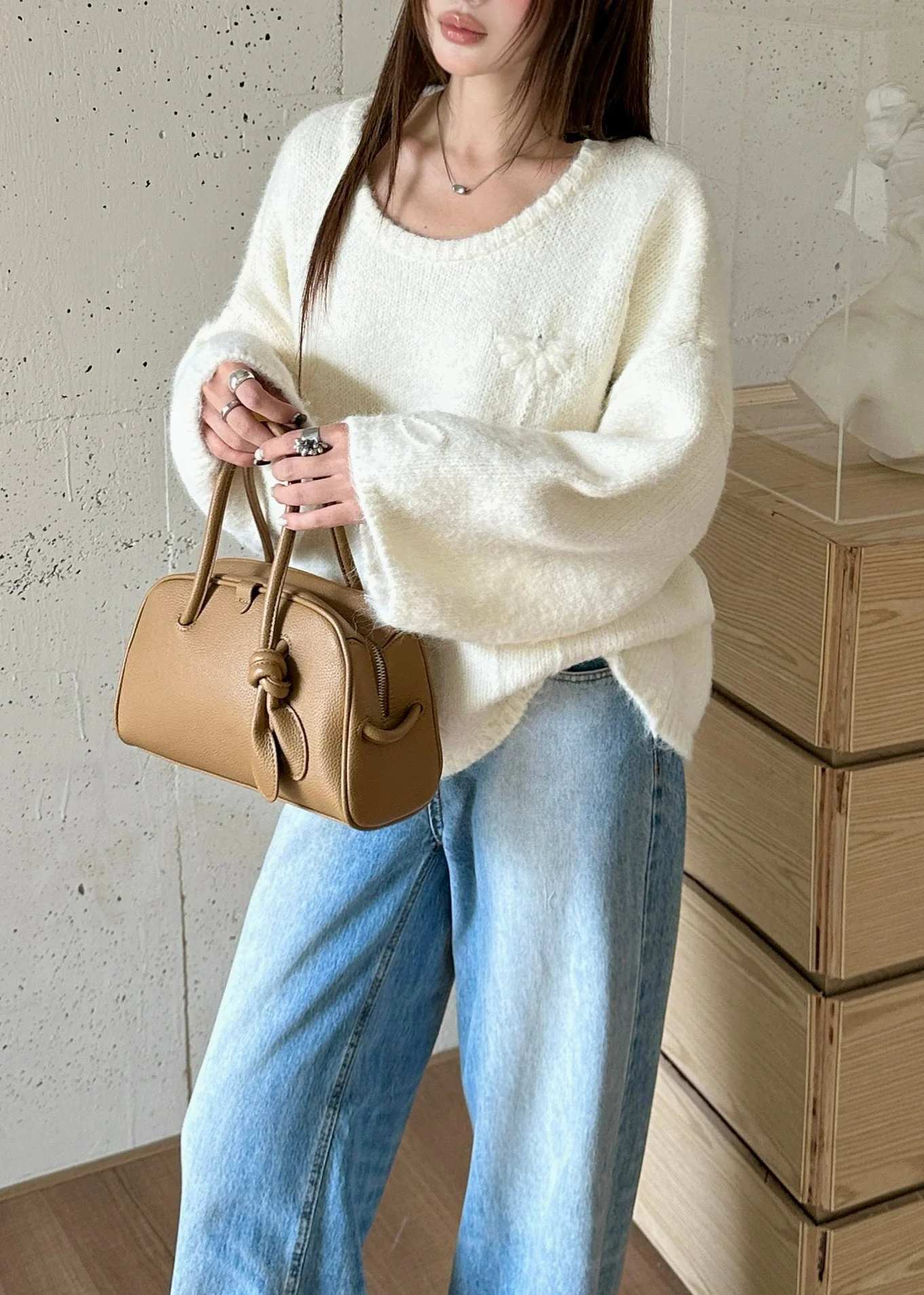 Boho White Oversized Jacquard Knit Sweaters Winter - Image 2
