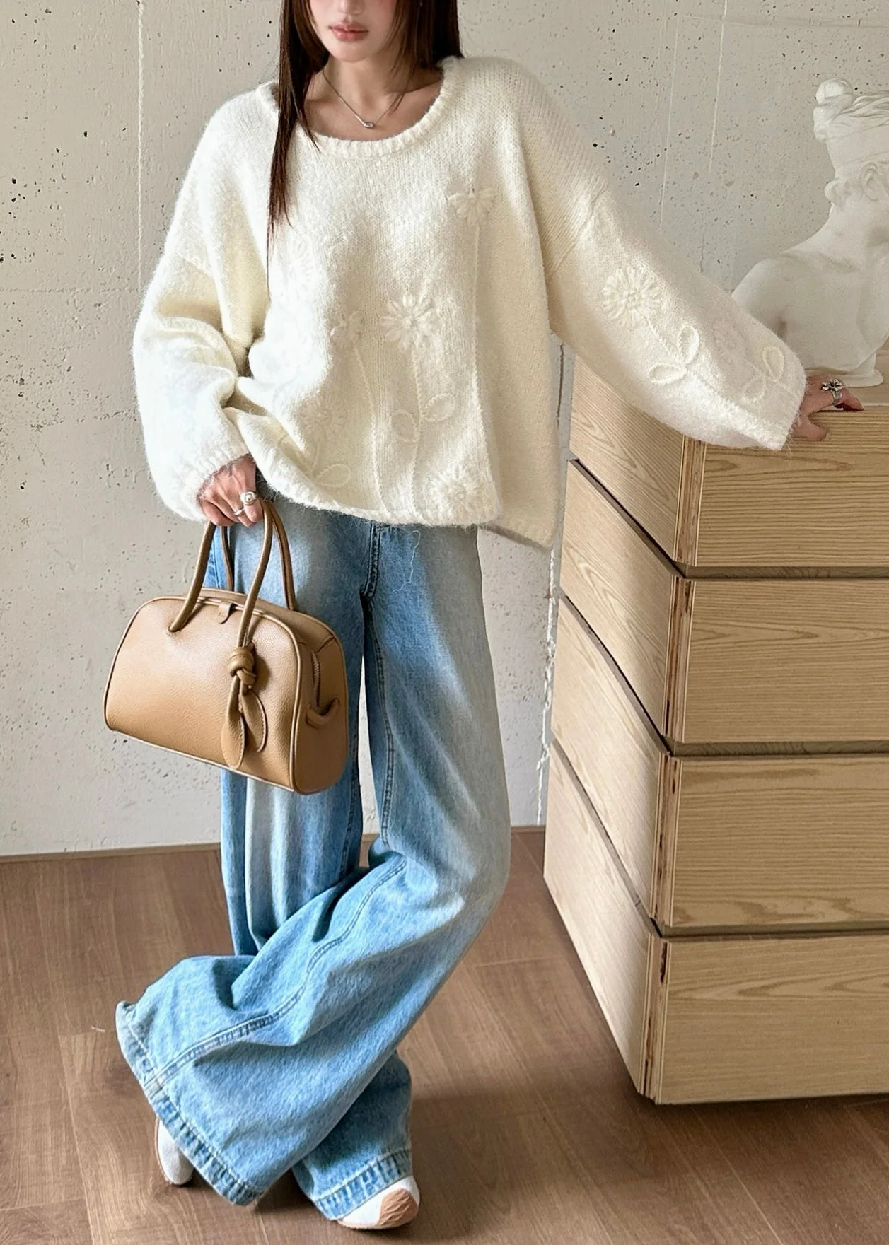 Boho White Oversized Jacquard Knit Sweaters Winter - Image 4