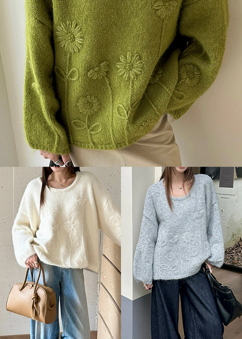 Boho White Oversized Jacquard Knit Sweaters Winter - Image 5