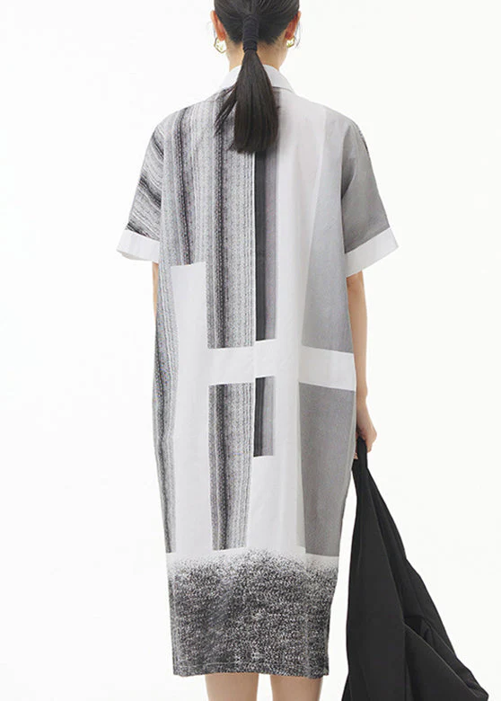 Boho White Peter Pan Collar Striped Cotton Maxi Shirt Dress Summer - Image 4