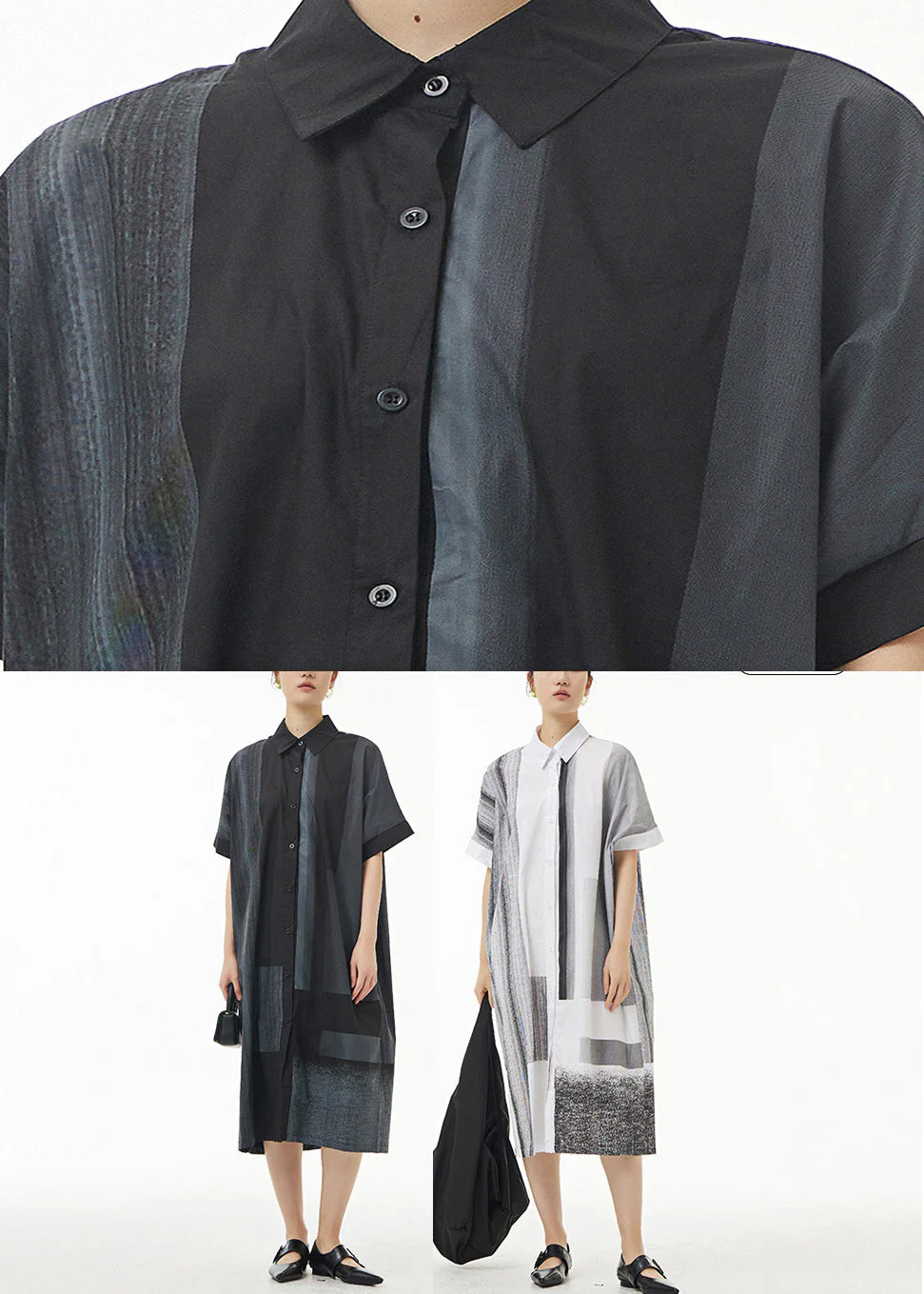 Boho White Peter Pan Collar Striped Cotton Maxi Shirt Dress Summer - Image 5