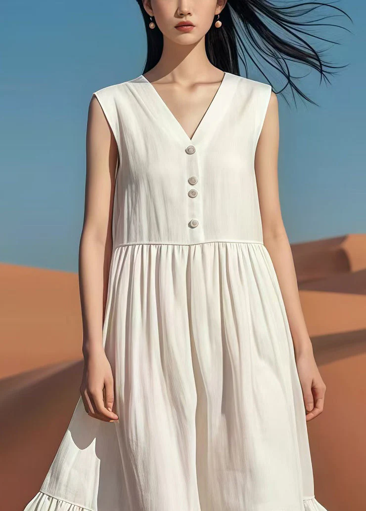 Boho White Silm Fit Cotton Party Dress Sleeveless - Image 2