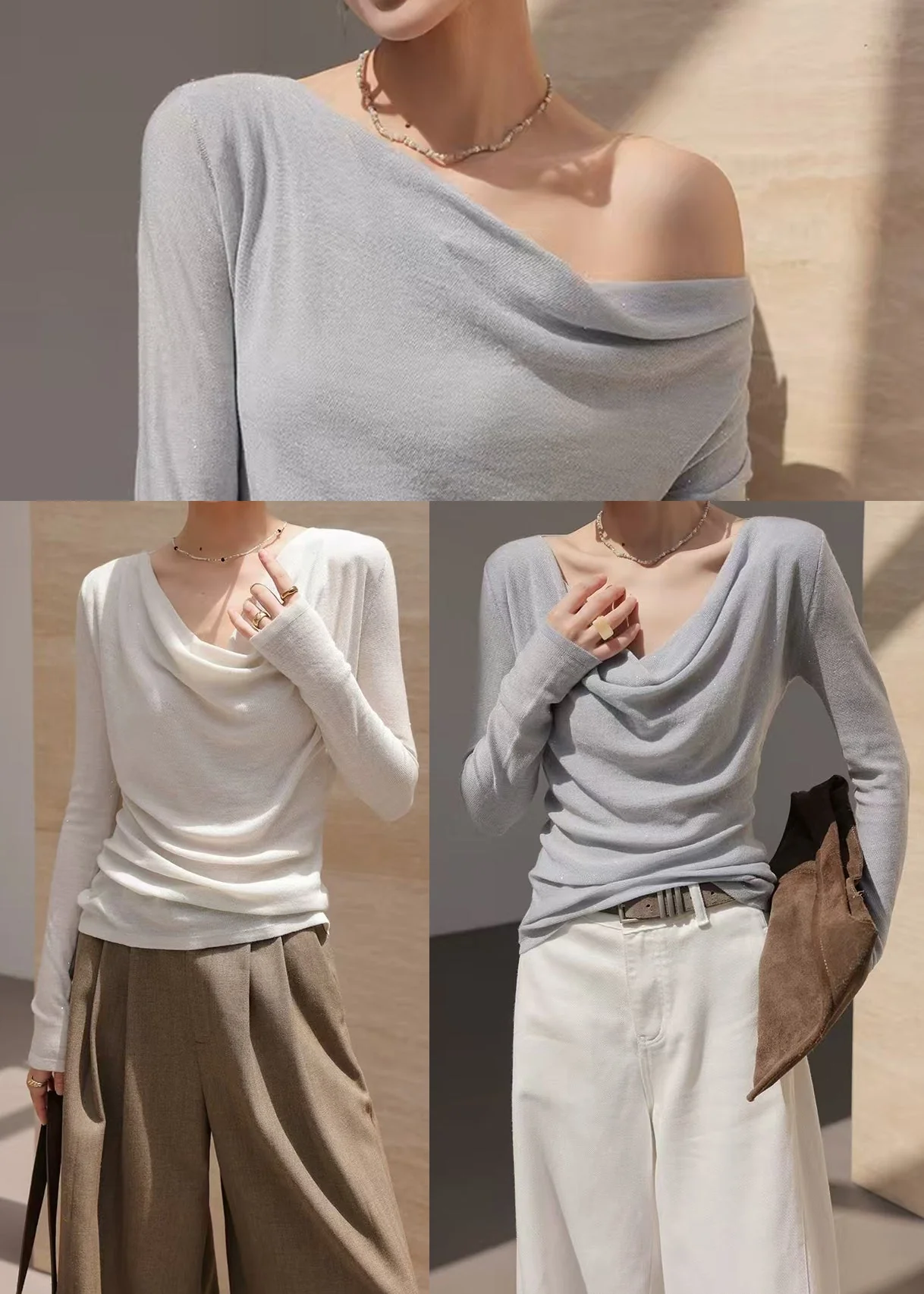 Boho White Turtle Neck Wool Knit Blouse Top Spring - Image 5