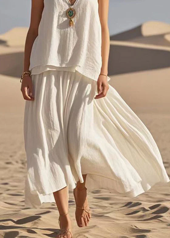Boho White V Neck Patchwork Cotton Spaghetti Strap Dress Summer - Image 4