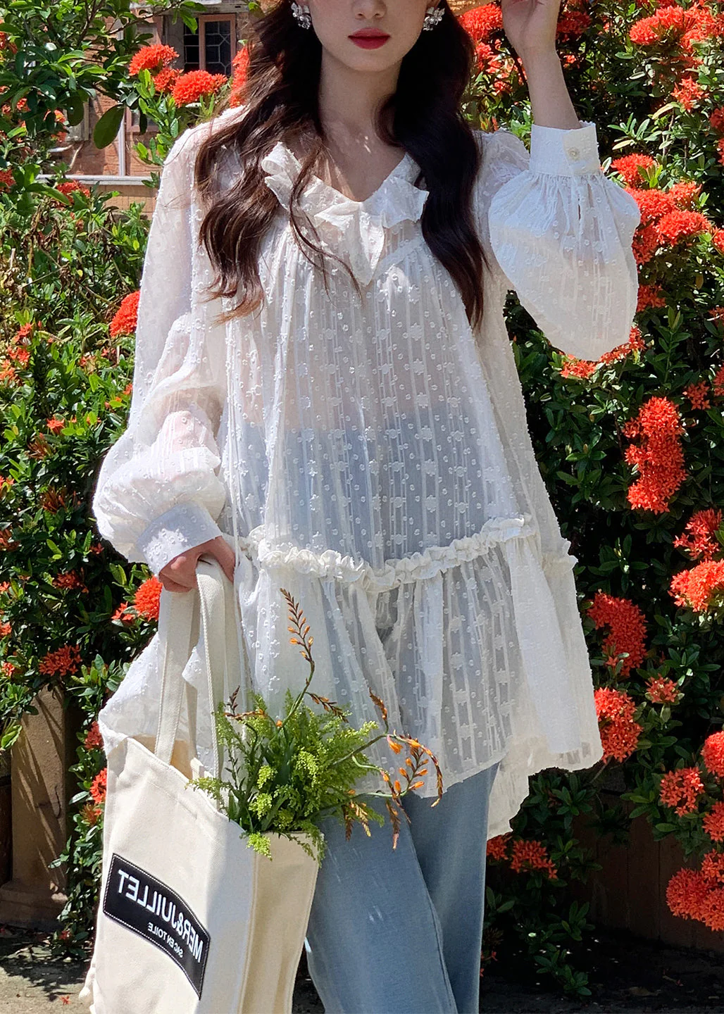 Boho White V Neck Ruffled Cotton Mini Dresses Fall