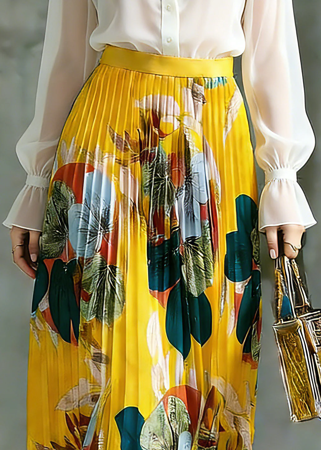 Boho Yellow Elastic Waist A Line Skirt Spring - Image 2