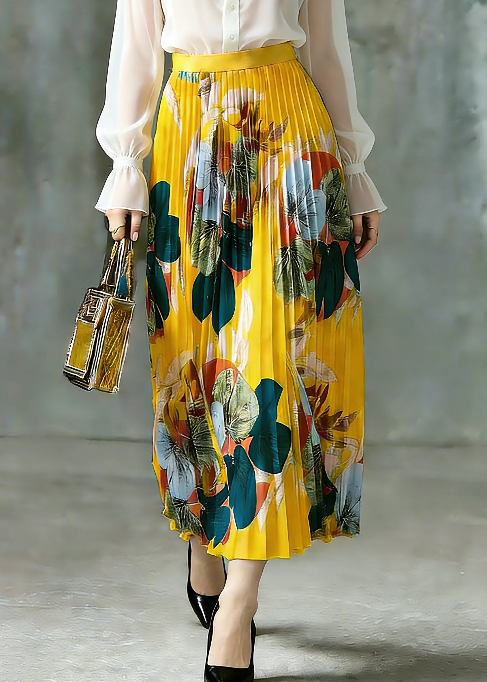 Boho Yellow Elastic Waist A Line Skirt Spring - Image 3