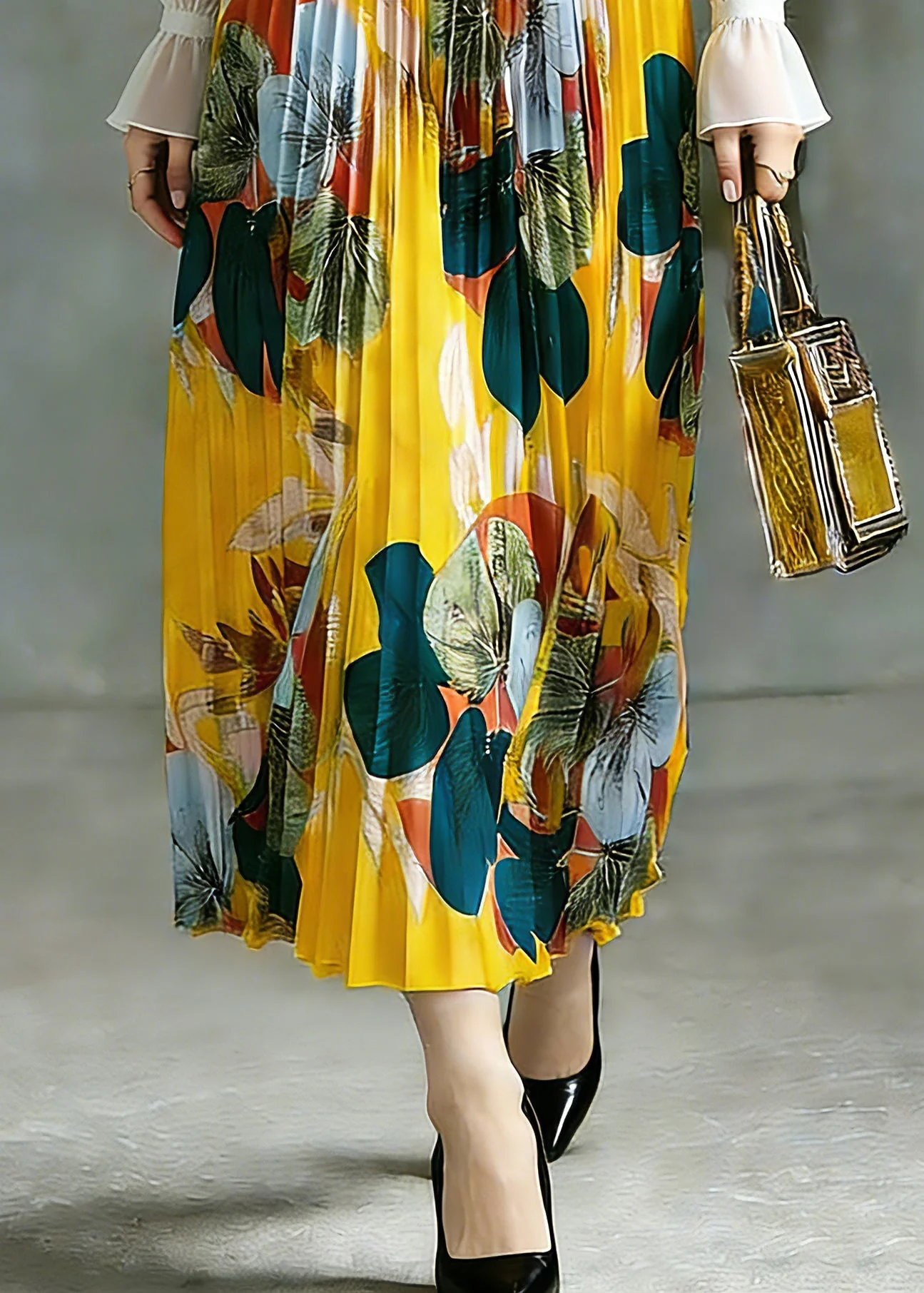 Boho Yellow Elastic Waist A Line Skirt Spring - Image 4