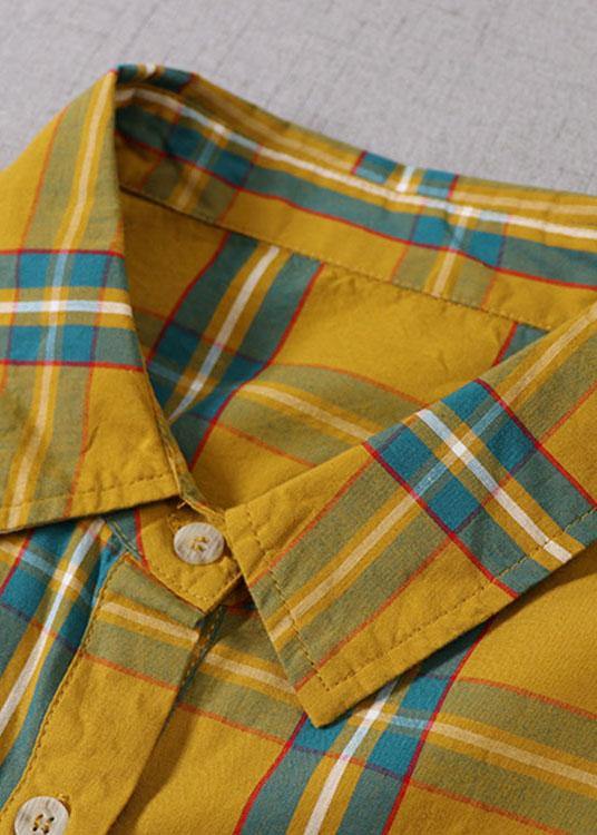 Boho Yellow Green Plaid Pockets ButtonTie Waist Fall Wrinkled Maxi Dress Long Sleeve - Image 2