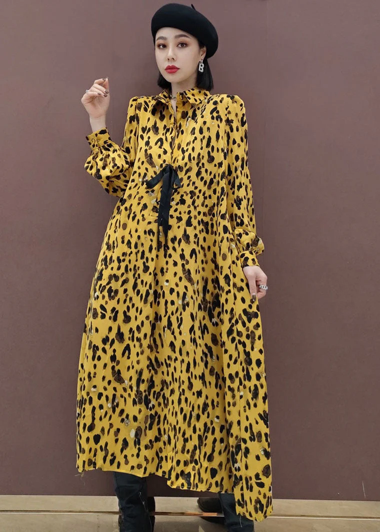 Boho Yellow Peter Pan Collar Print shirts Dress Spring - Image 2