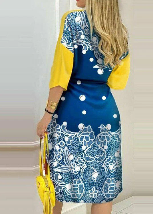 Boho Yellow Print Button Chiffon Shirts Dresses Spring - Image 2