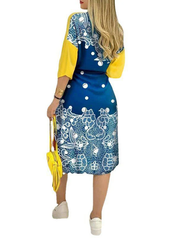 Boho Yellow Print Button Chiffon Shirts Dresses Spring - Image 5