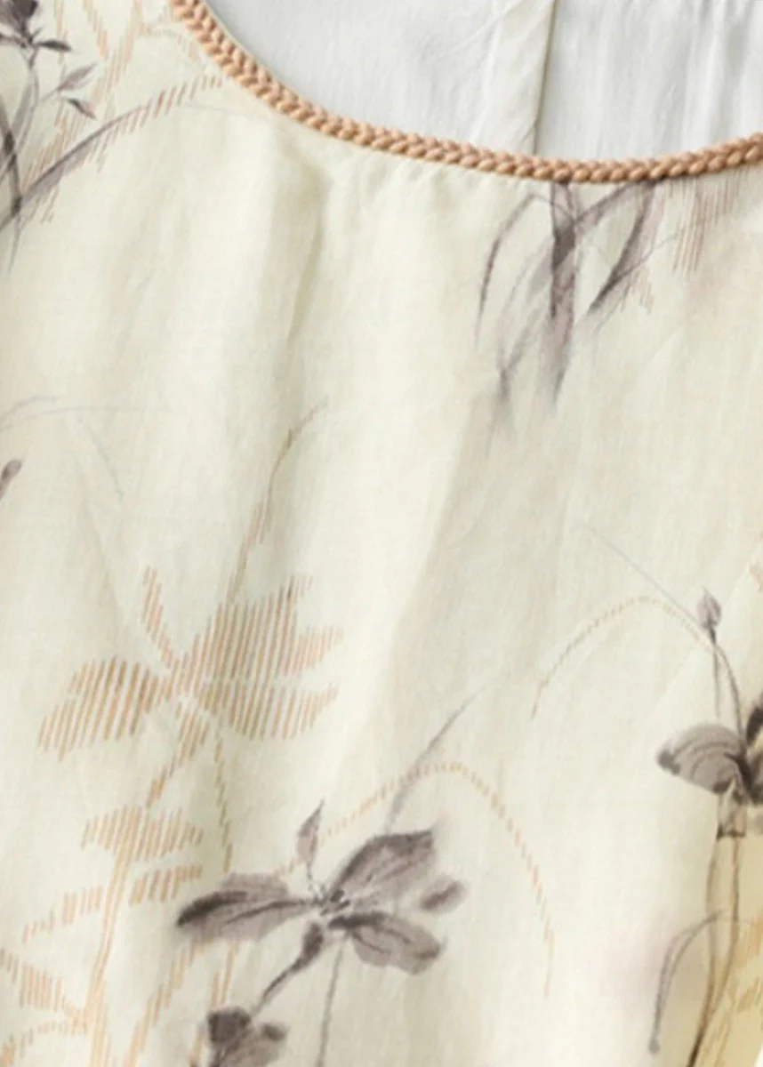 Boutique Apricot O-Neck Print Tie Waist Cotton Dress Summer - Image 3