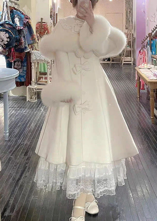 Boutique Beige Bow Cape And Long Coats Woolen Two Pieces Set Winter - Image 2