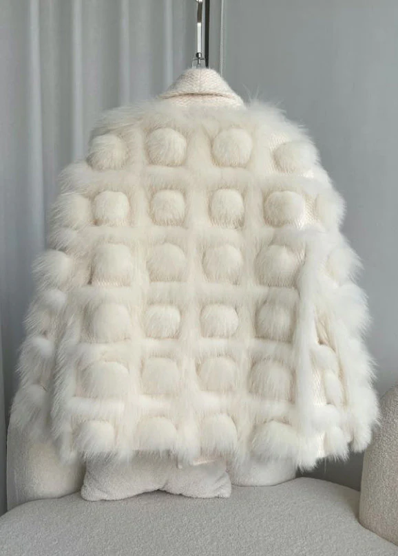 Boutique Beige Knit Patchwork Leather And Fur Jackets Winter - Image 3
