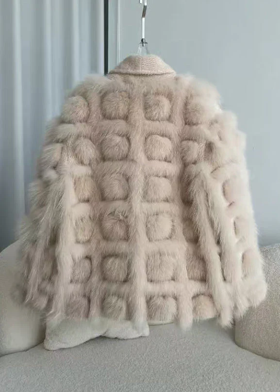Boutique Beige Knit Patchwork Leather And Fur Jackets Winter - Image 4