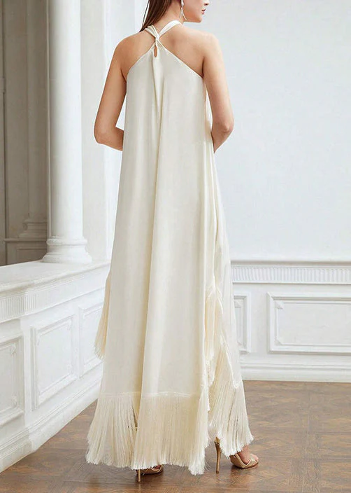 Boutique Beige Tasseled Off The Shoulder Dress Sleeveless - Image 5