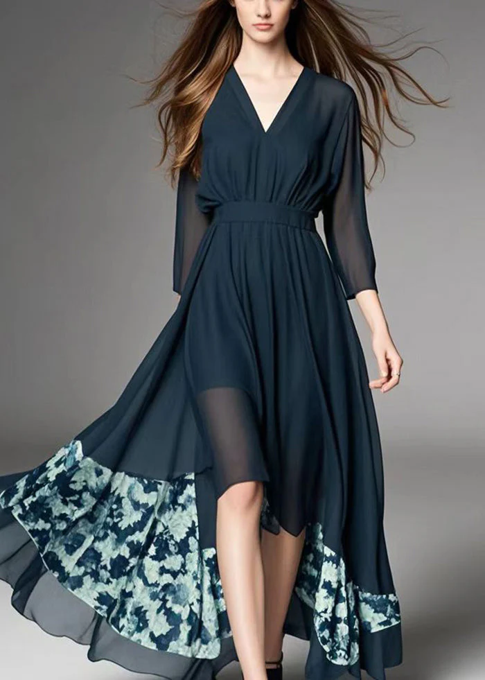 Boutique Black Asymmetrical Patchwork Exra Large Hem Chiffon Dress Summer - Image 3