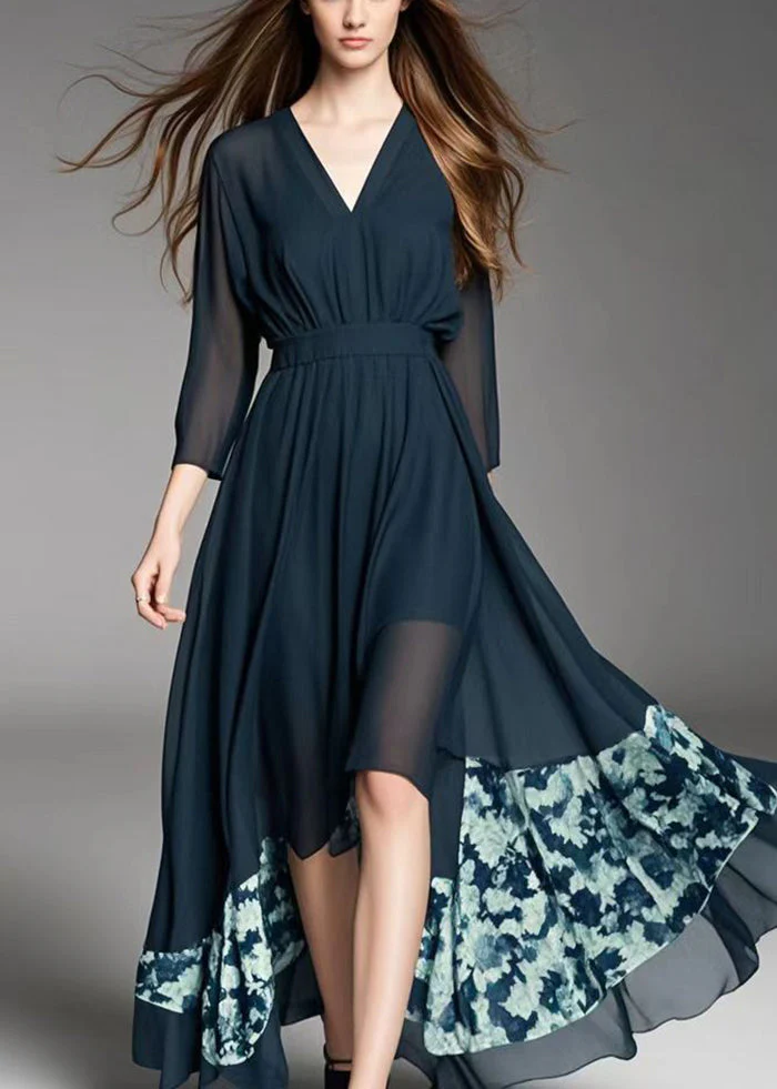 Boutique Black Asymmetrical Patchwork Exra Large Hem Chiffon Dress Summer - Image 5