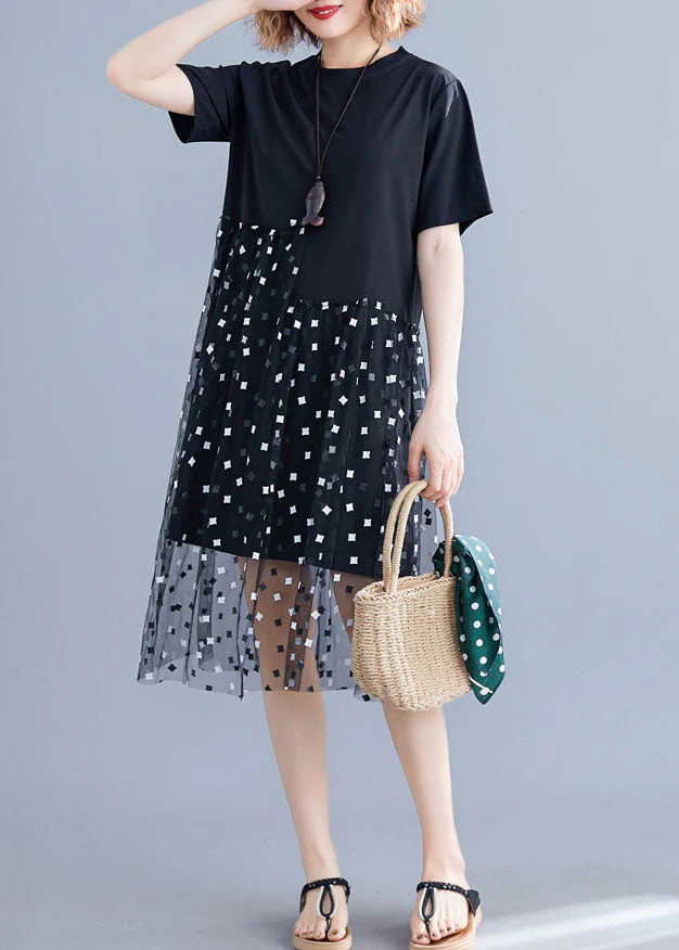 Boutique Black Asymmetrical Tulle Patchwork Cotton Dresses Summer - Image 3