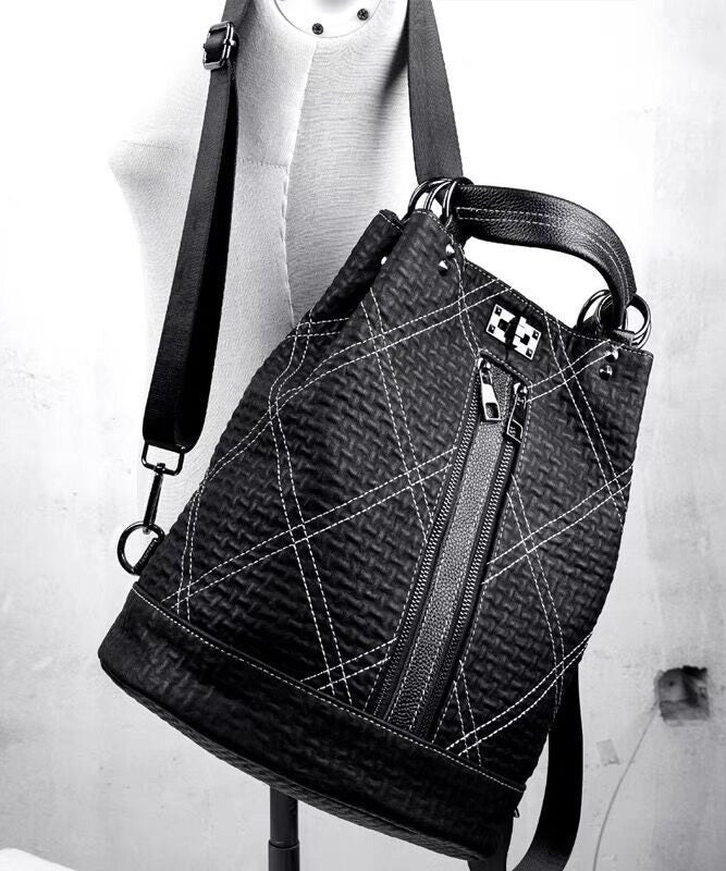 Boutique Black Large Capacity Calf Leather Backpack Bag - Image 4