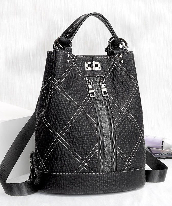 Boutique Black Large Capacity Calf Leather Backpack Bag - Image 5