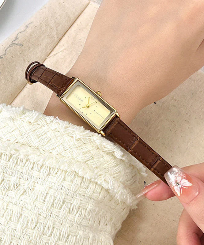 Boutique Black Leather Square Waterproof Watches - Image 2