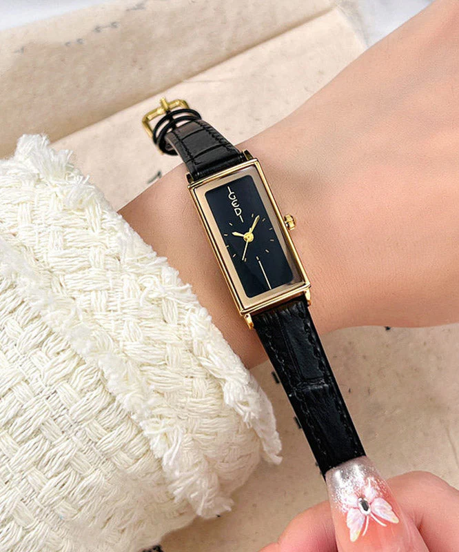 Boutique Black Leather Square Waterproof Watches - Image 3