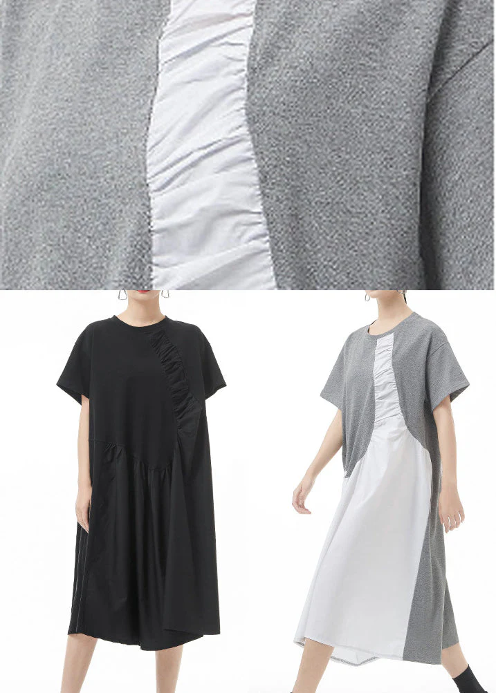 Boutique Black O-Neck Wrinkled Vacation Dresses Short Sleeve - Image 5
