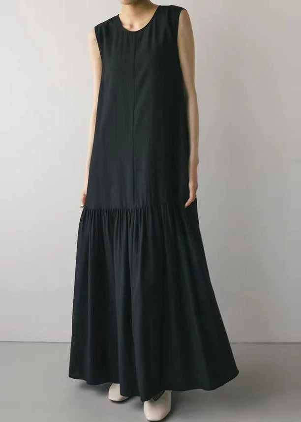 Boutique Black Oversized Patchwork Cotton Party Dress Sleeveless - Image 2